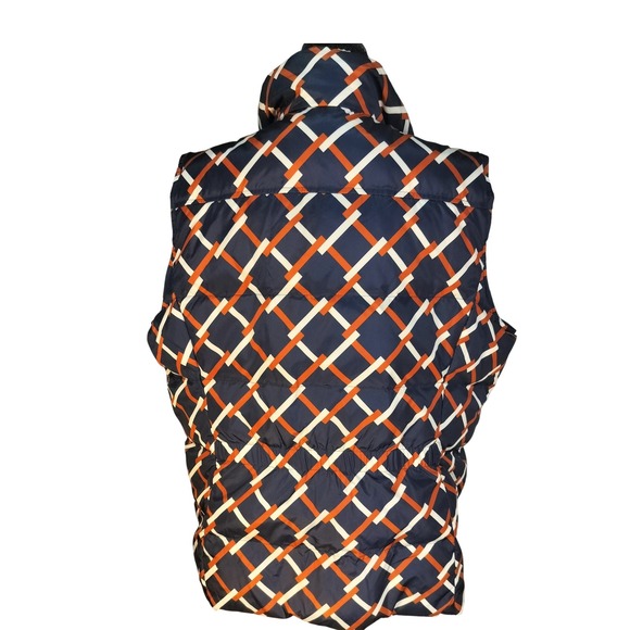 Lands' End Womens XL/P 18 Down Puffer Vest Navy Blue Orange Geometric Full Zip - Picture 3 of 5